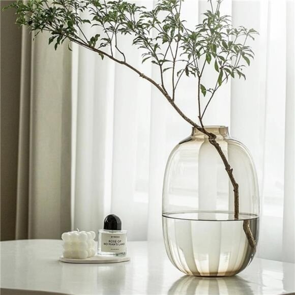 NEW West Elm XL Boho Brown Smoke Glass Oval Branch Flower Vase Home Décor - 10” - Picture 1 of 7